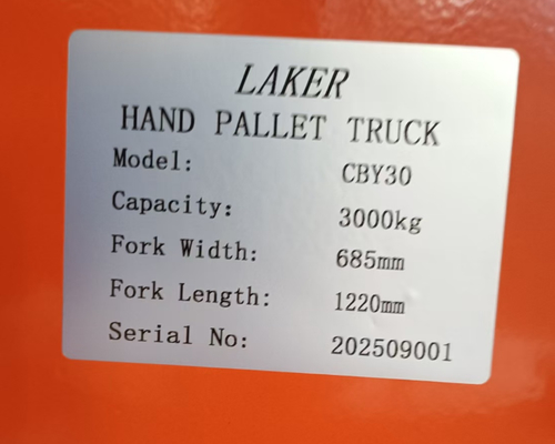 3 τόνων χειροκίνητο φορτηγό παλέτας με διπλές ρόδες από νάιλον για 3000kg μεταφορά υλικών αποθήκης