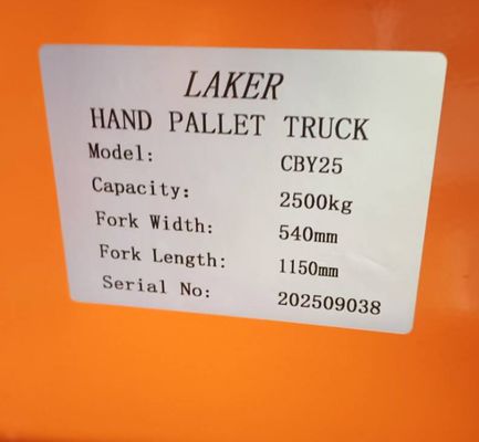 Euro Pallet Σταθερό φορτίο 2,5 τόνων Εγχειριζόμενο φορτηγό παλέτας 550 mm πλάτος 1150 mm μήκος πιρούνι διπλός τροχός νάιλον